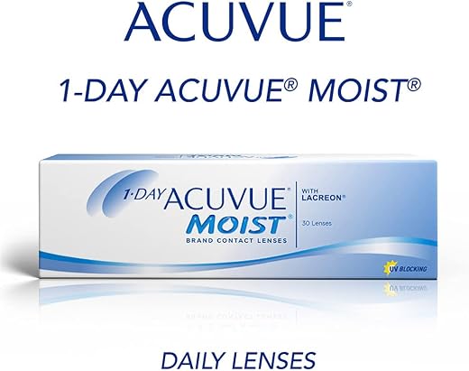 Acuvue 1-Day Moist, Daily Disposable Contact Lenses, Pack of 30 lenses, From Johnson &amp; Johnson (-3)