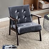 HomeMiYN Sillón Retro de Madera para salón, Silla tapizada con reposabrazos, Estilo Retro, de Madera Medieval, de Piel sintética y Roble, Adecuada para Dormitorio, cafetería (Gris Oscuro)