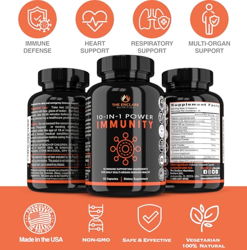 THE ENCLARE NUTRITION 10 in 1 Immune Support Booster Supplement with Echinacea, Vitamin C and Zinc, Turmeric, Ginger, B6, Elderberry for Adults Immunity Defense Vitamins, Made in USA Veg Cap 60 Ct (1) - Image 6
