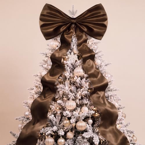 Daifunli 24 x 79 Inches Giant Satin Bow Christmas Tree Topper, Coffee Brown
