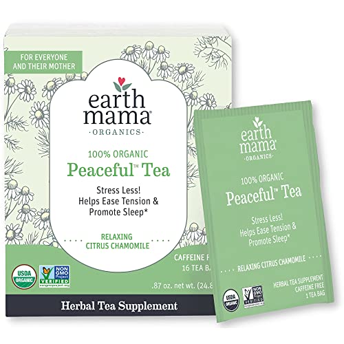 Earth Mama Organic Peaceful Tea | Stress Less! Calming, Relaxing Herbal Blend Safe For Pregnancy & Beyond, 16 Teabags Per Box #TOP10