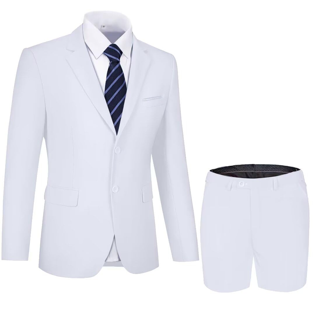 CUCUSISI Shorts Suits for Men 2 Piece Slim Fit Two Buttons Tuxedo for Men Prom Party Summer Beach Wedding