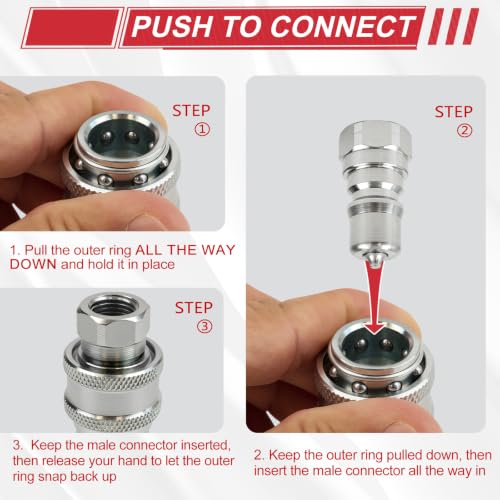 Image of 2Sets 1 /4'' NPT ISO 7241-B Hydraulic Quick Connect Couplers with Dust Caps | 1 /4 inch Ag Poppet Pioneer Style, Hydraulic Quick Coupler for QuickJack, 1 /4 inch NPT Thread + 1 /4 inch ISO 7241-B Body