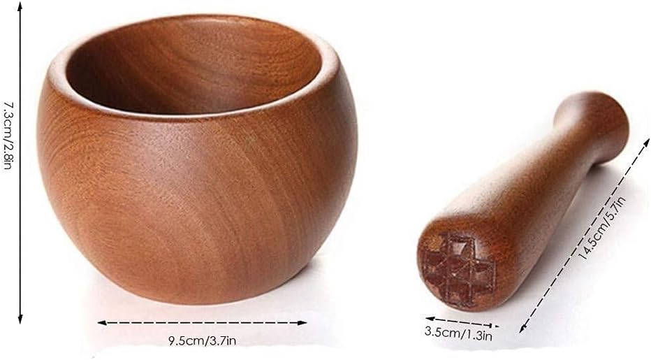 Wooden Mortar and Pestle Set for Kitchen Ingredients - Manual Grinder for Spices and Seasonings - 3.7" Diameter