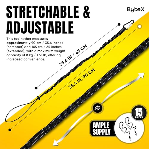 Image of ByteX 15 Pack Tool Lanyard with Single Metal Buckle and Adjustable Loop End, Standard Length, Maximum Weight Limit 8KG 17.6lb