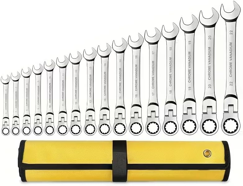 NANWEI 12/16-piece double-ended flexible ratchet wrench set, double-ended quick wrench set, metric, 8-19/6-22 mm, 72 teeth, Cr-V steel ratchet wrench set, with storage bag (16-piece)