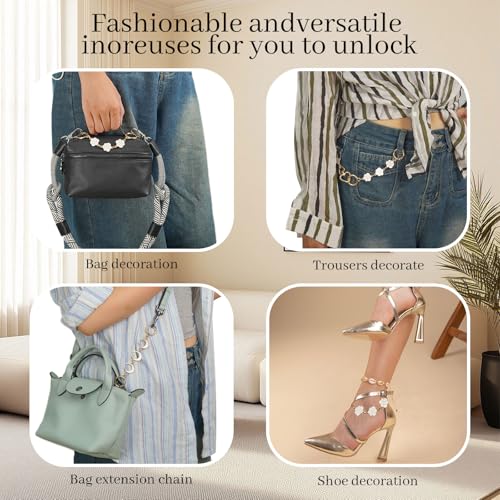 Neylissia 3Pcs Bag Extender Chain Set for C oach Bag,Gold Metal Purse Strap Extender with White Strawberry & Rose Charms, Replacement Chains for Handbags, Shoulder Bags, Crossbody Bags