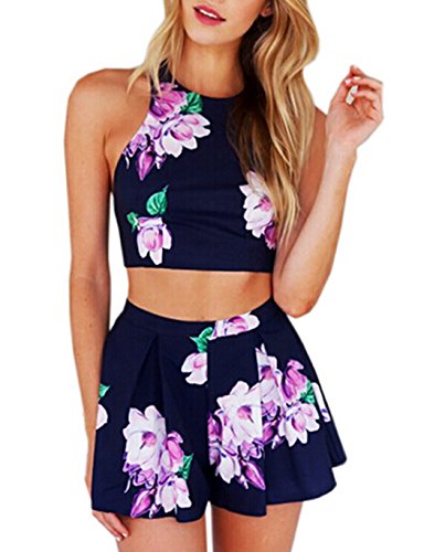 cooshional Sensual Conjuntos Casuales de Top y Falda Top Moderno Backless Pantalones Estampados Florales