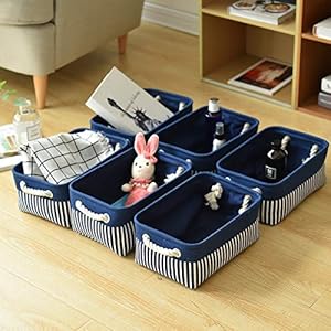 TcaFmac Small Storage Baskets 6 Pack Baskets for Organizing Baskets for Gifts Empty Decorative Storage Baskets Rectangular Storage Bins Navy Blue Baskets for Shleves ClosetBlue Stripes