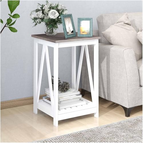 Stolik kawowy Farmhouse Square End Table, stolik boczny z listwami, stolik nocny przy sofie z solidną ramą do salonu i sypialni, ciemnobrązowy