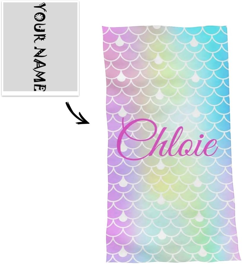 E-shine Customized Beach Towels with Name Scale Beach Towels for Women Adults Men Friends