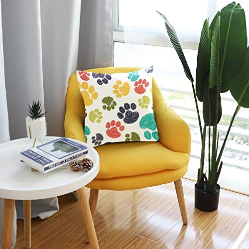 Linomo Kissenbezug 40x40 cm, Bunt Tier Hund Pfote Druck Dekorative Kissenbezug Kissenhülle für Couch Sofa Bett Hause