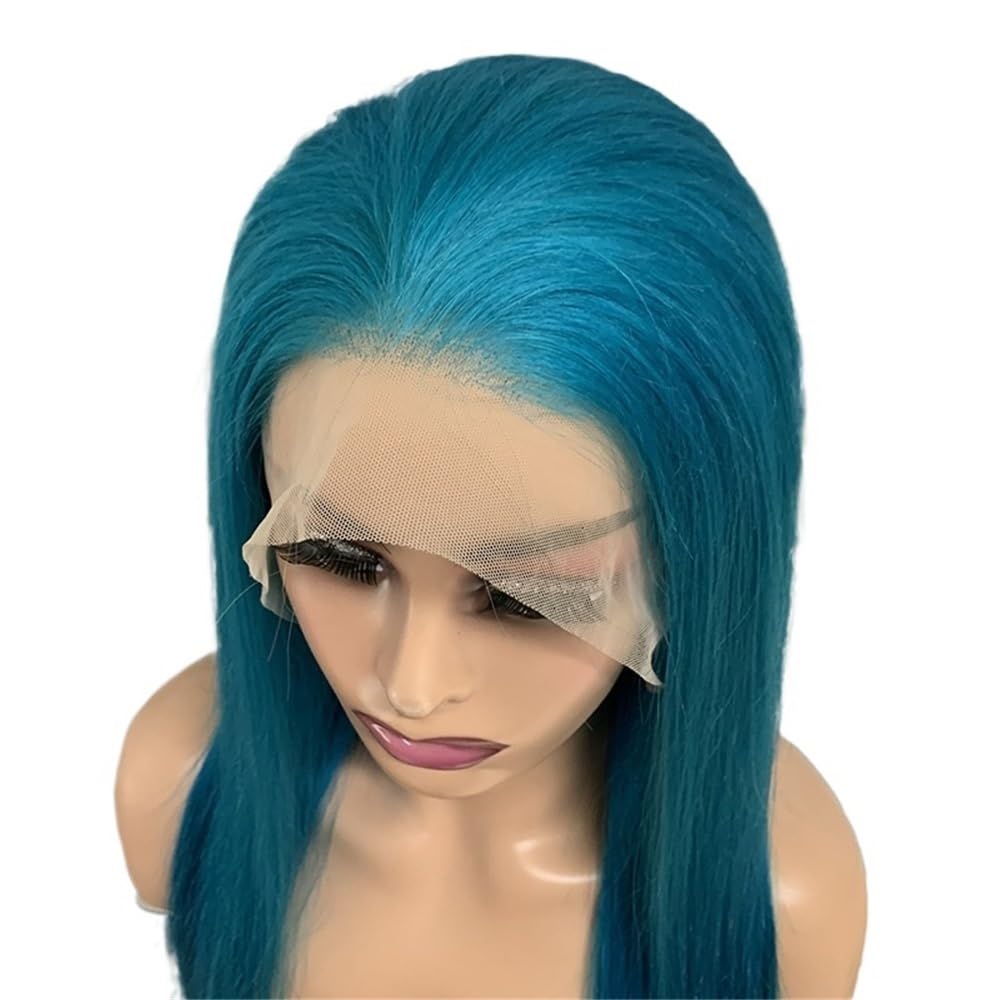 xiuling4568 13x4 Lace Front Wigs for Women Human Hair Pre Plucked Straight Colored Glueless Wig 180 Density Hairs Extensions(Blue,28inch)