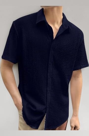 - Popcorn Shirt for Men Soild Slim Fit Sleeve Spread Collar Trendy Men Shirt Summer Wear Goa Wear Olive