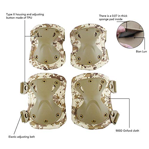 Image of Tactical Combat Knee & Elbow Protective Pads Set for Outdoor CS Paintball Game Cycling Safety Skateboarding Gear Skates Knee Protection Guard Pads