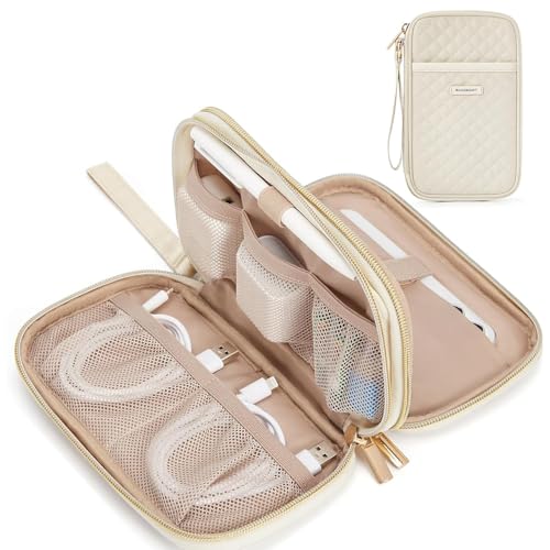 BAGSMART Electronic Cord Cable Organizer Travel Bag Case, Double Layers Tech Electronic Bag, Essentials for Charger, Cable, Phone, Flash drive, Beige