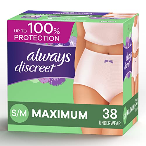 Image of Always Discreet Incontinence & Postpartum Incontinence Underwear for Women, Small/Medium, Maximum Absorbency, Disposable, 38 Count