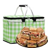Bolsa de picnic aislada – Bolsa de almuerzo, Cesta de playa, Bolsa isotérmica | Cestas de picnic plegables a prueba de fugas, refrigerador de camping portátil para viajes en coche, carreras