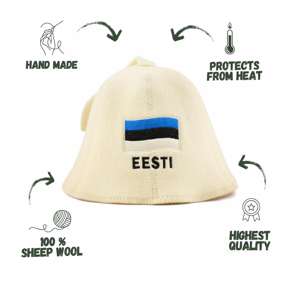 Naturalna czapka do sauny "Estonia", biała, 100% wełna organiczna, filcowa czapka do sauny dla mężczyzn i kobiet, do rosyjskiej banii, chroni głowę przed wysoką temperaturą, w zestawie