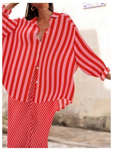 Verdusa Women's Fall Clothes Old Money Business Tops Striped Button Blouse Long Sleeve Oversized Shirts3