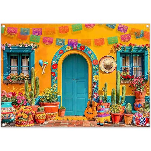 ZTHMOE 7x5ft Mexican Fiesta Photography Backdrop Cinco de Mayo Banner