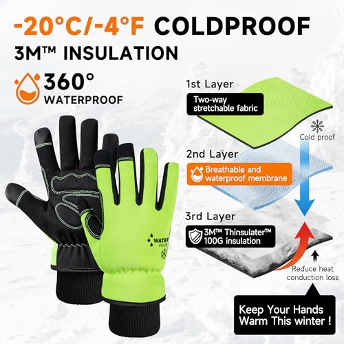 DULFINE 100% Waterproof Winter Work Gloves For Men, High Dexterity Touch Screen For Multipurpose,Excellent Grip (Large) by DULFINE - Image 2