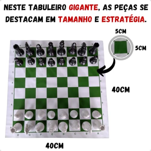 Jogo Tabuleiro Xadrez Oficial Gigante Rei 10cm Tabuleiro 40x40cm