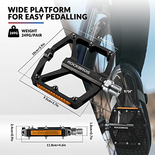 ROCKBROS Pedals Bicycle Pedals with Reflectors, Flat Bike Pedals Made of Aluminum Alloy, Anti-Slip - Image 3