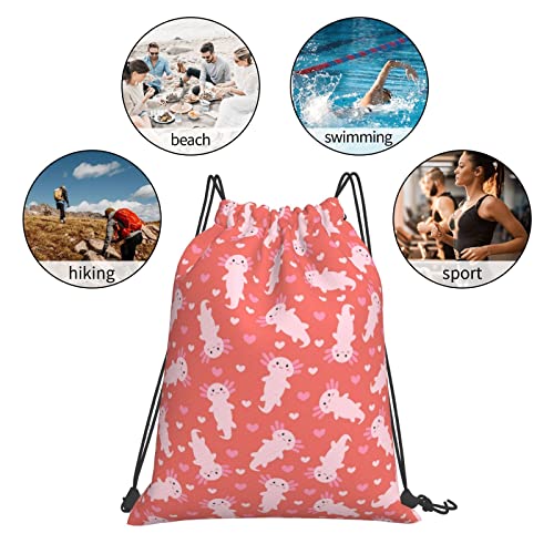 Ndzhzeo Axolotl Drawstring Backpack Heart String Bag Cinch Water Resistant Nylon Beach Bag For Gym Shopping Sport Yoga Pink #TOP4