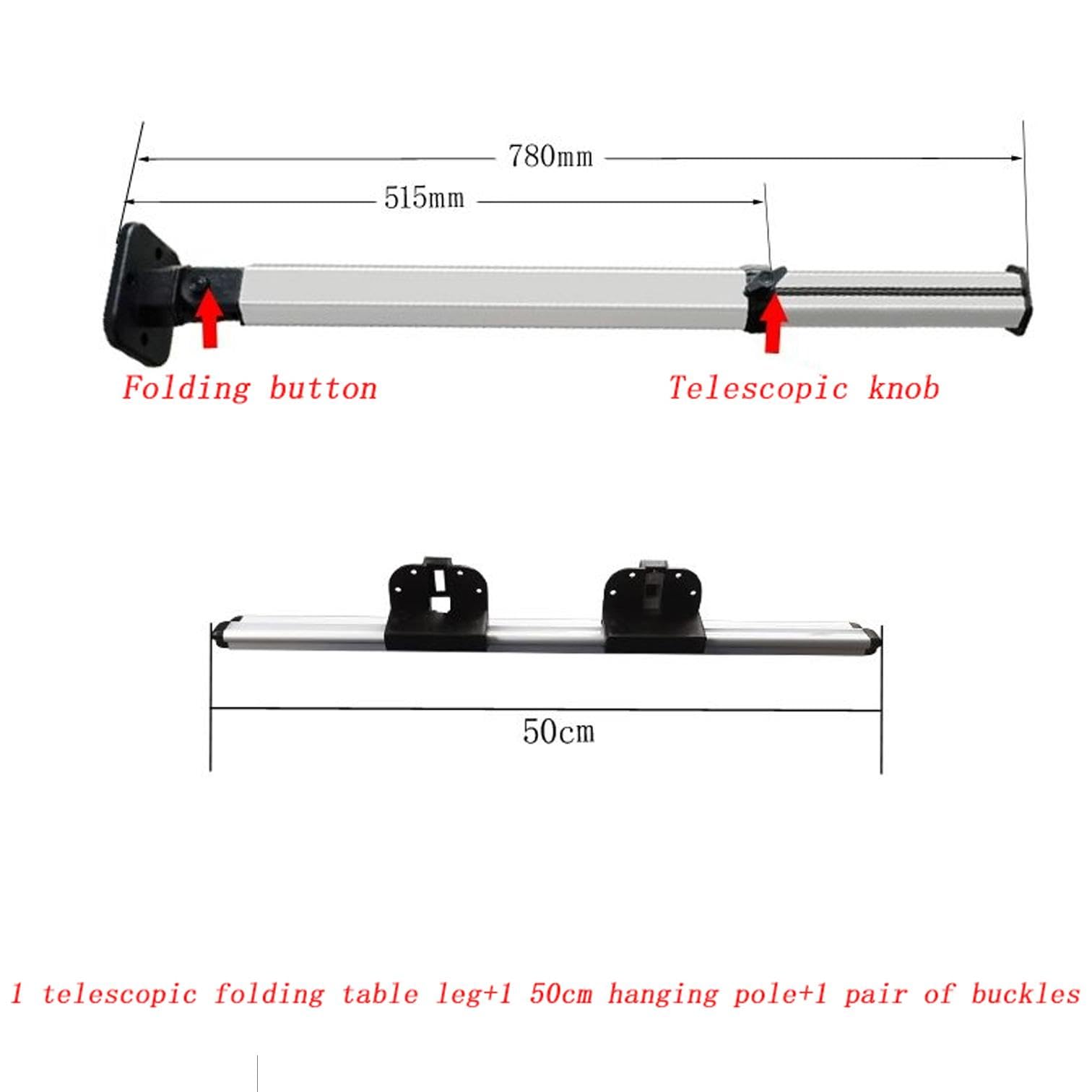 teleskopisch RV-Klapptischbein mit Gleitschiene für Wohnmobile, Wohnwagen, , Reisen, Tragbar Verstellbare Tischhalterung aus Verdickter Aluminiumlegierung, Tischbeine+50cm Dia (ohne Tabelle),Silver