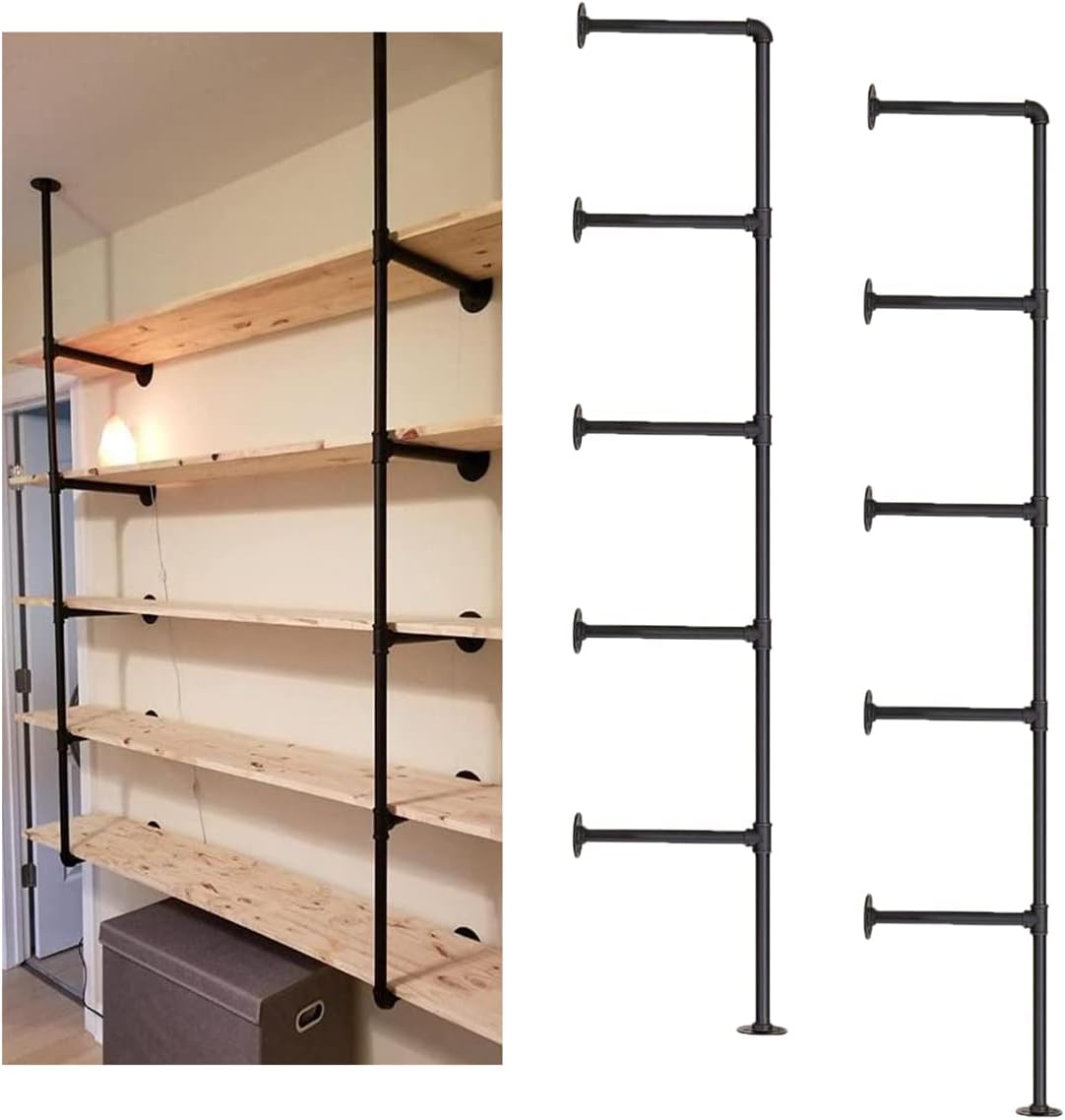 Industrial Style 5-Tier Iron Pipe Wall Mount Shelving Kit