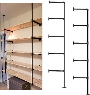 Industrial Wall Mount Iron Pipe Shelf Shelves Shelving Bracket Black Vintage Retro Ceiling Hung shelf DIY Open Bookshelf Storage for offcie Room Kitchen (2PcsX5Tier,68" Tall,10"deep,Hardware Only)