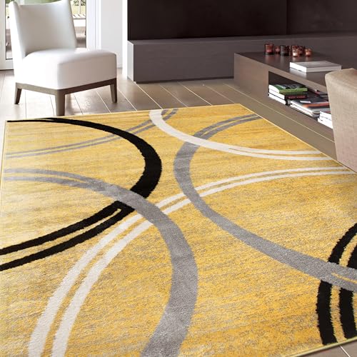 Rugshop Wavy Circles Design Area Rug, Fade-Resistant Carpet for Living
