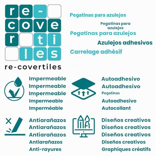 Miniatura 5 de Re-Covertiles - Pegatinas Azulejos Cocina Y Baño Stickers De Pvc Impermeables Antiarañazos Decoración De Pared Baldosas Peel And Stick - Modelo 24 Pzas 10x10 Cm Ps00188 Made In Italy