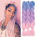 AISI BEAUTY Pink Jumbo Braid Crochet Braids Hair Extension Three Tone Ombre Color Rainbow Jumbo Braiding for Twist Braiding,Jumbo Box Braiding Hair 24