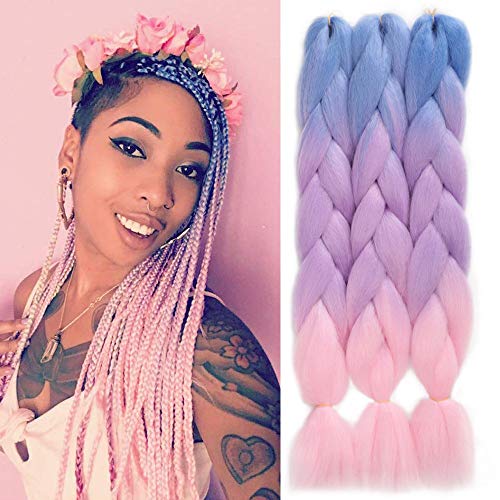 AISI BEAUTY Pink Jumbo Braid Crochet Braids Hair Extension Three Tone Ombre Color Rainbow Jumbo Braiding for Twist Braiding,Jumbo Box Braiding Hair 24 AISI BEAUTY Pink Jumbo Braid Crochet Braids Hair Extension Three Tone Ombre Color Rainbow Jumbo Braiding for Twist Braiding,Jumbo Box Braiding Hair 24