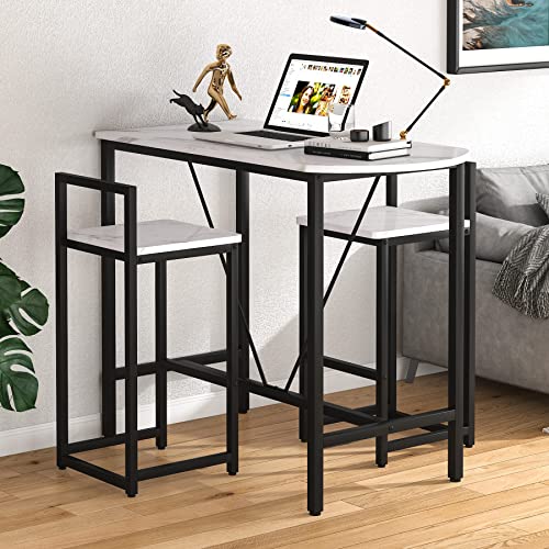 Tribesigns 3-Piece Bar Table Set, 2-Person Counter Height Dining Set, Sofa Pub Table With 2 Tools, Marble White, For Kitchen And Living Room #TOP7
