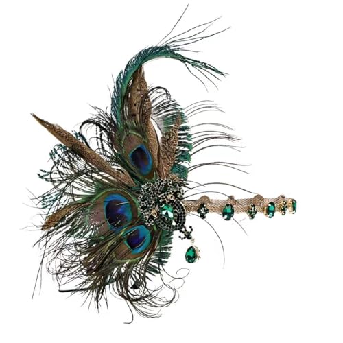 MAOFENG 1920s Feather Headband Great Gatsby Accessorie Flapper Headpiece Vintage Roaring 20s Headband for Evening party Christmas Peacock feathers