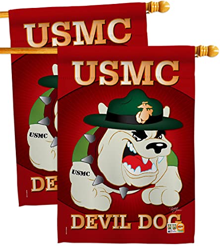 Devil Dog House Flag - 2 pcs Pack Armed Forces Marine Corps USMC Semper Fi United State American Military Veteran Retire Official - Banner Small Garden Yard Gift Double-Sided Made in USA 28 X 40