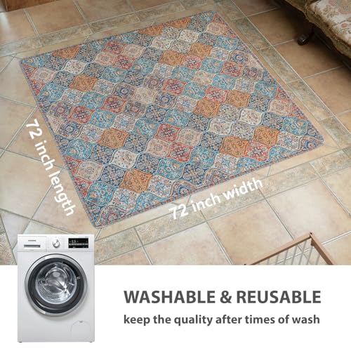 Image of nunubaby 2PACK Washable Pee Pads for Dogs, Stylish, Non-Slip and Leak-Proof Pee Pads. Reusable Potty Pads for Dogs for Crates and Floors.(Cream /Multi,72 inch x72 inch )