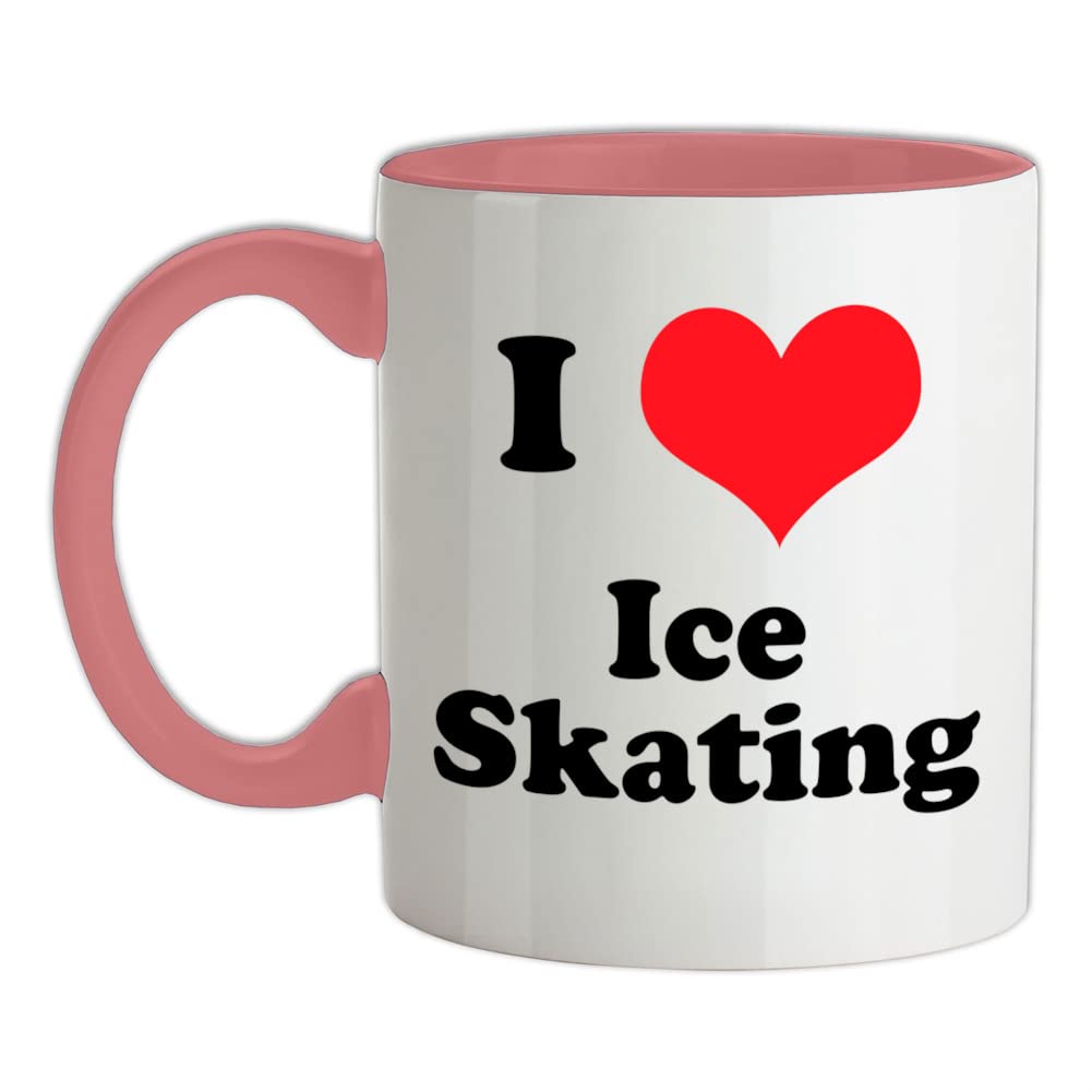 I Love Ice Skating - 11oz - Ceramic Two-Tone Mug for Coffee/Tea - BabyPink/White - One Size
