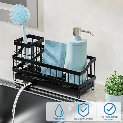 Miniatura 3 de Umilki Soporte Esponjo Fregadero, Resistente Al Óxido Organizador De Fregadero Con Bandeja De Goteo Extraíble, Toallero, Organizador Cocina Fregadero Para Artículos De Tocador Utensilios De Cocina