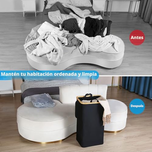Miniatura 3 de Efluky Cesto Ropa Sucia, Grande Y Alto Con Tapa, 100 L, Cubo Plegable Con Asas De Bambú, Laundry Basket Xxl Con Bolsa Interior Negro