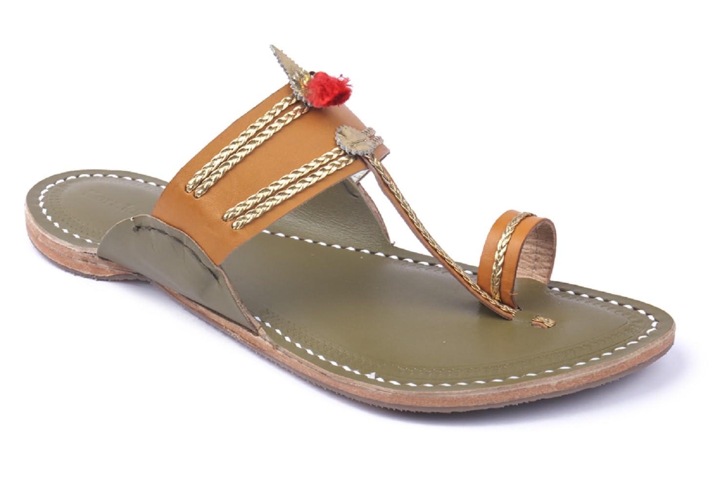 Men's Wedding Kolhapuri Chappal with Golden Braids Smooth and Comfortable Flip Flops Style Durable Slipper Anti Slip Two Tone Design Traditional Indian Footwear-image-2