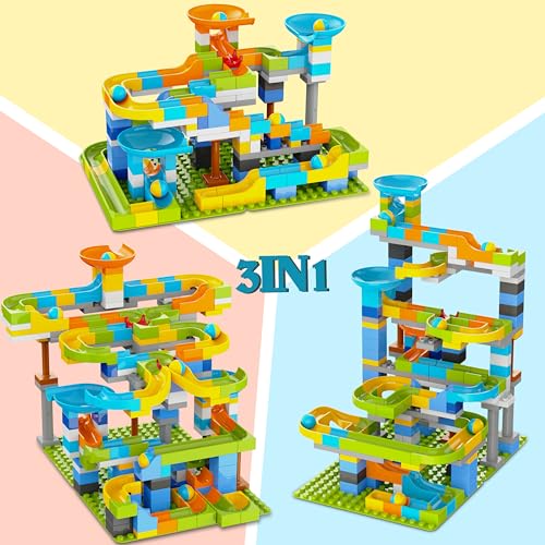 3in1 Marble Runs for Kids 3-5, 203pcs Compatible with LEGO DUPLOS for Age 2-5, Marble Runs for Kids 4-8, STEM Building Toys, Toddler Toy, Marble Track, Marble Run Toy, Montessori Toy Gift for Age 3+ - Image 9
