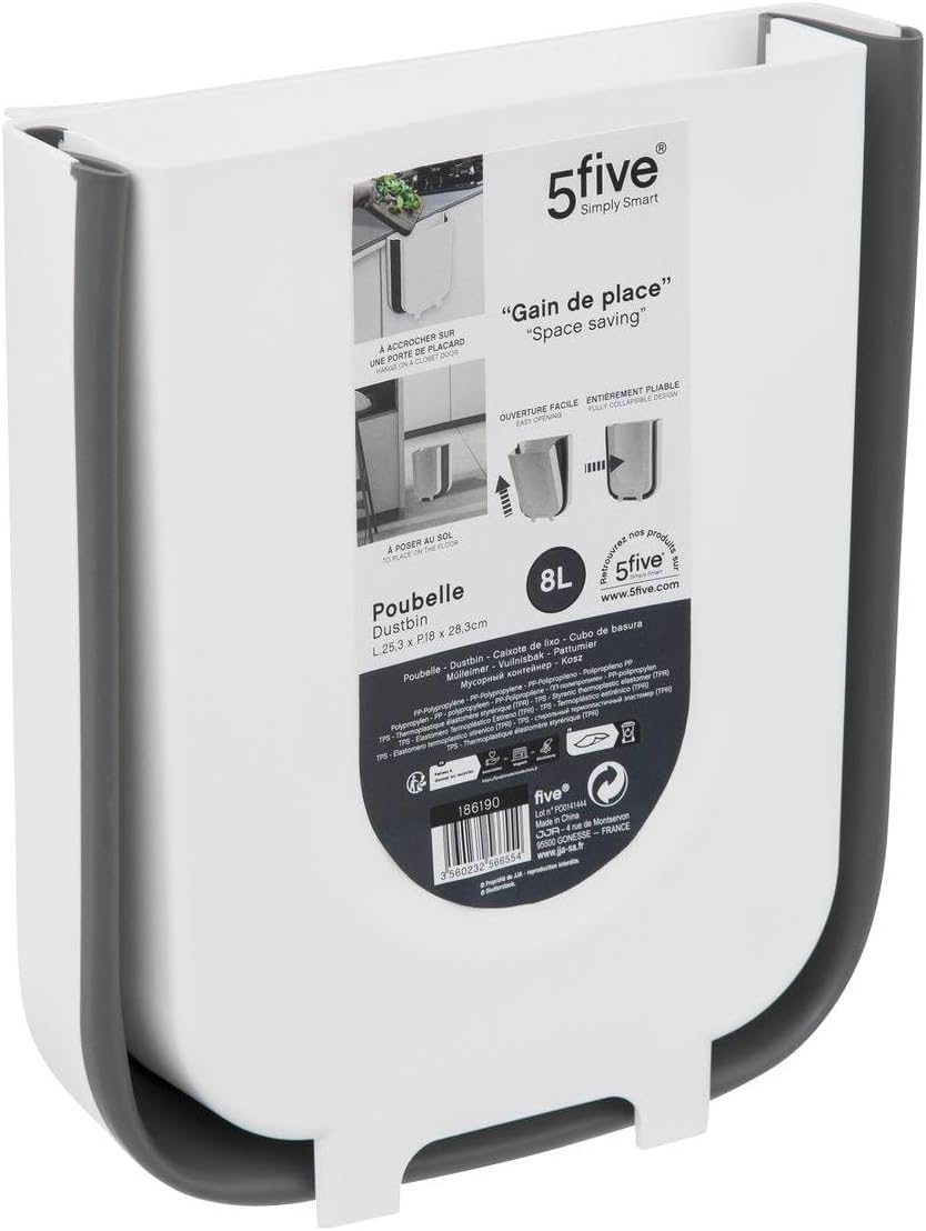 5 five simply smart Retractable Bin 8 L Black and White