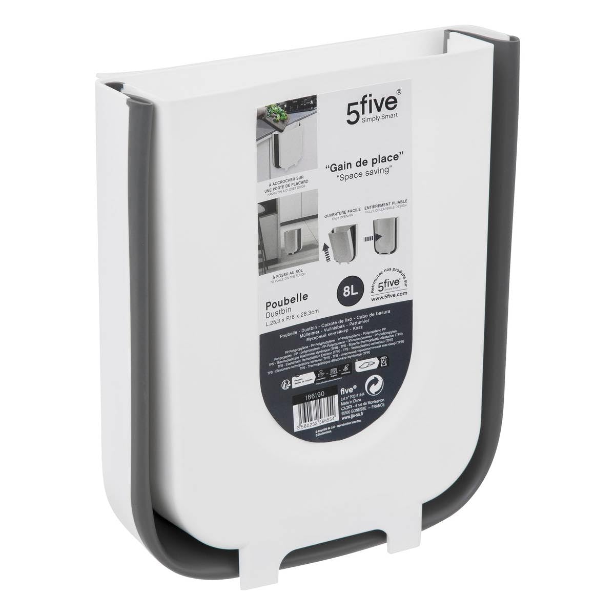 5 five simply smartRetractable Bin 8 L Black and White