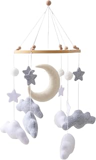 Gray Pink White Cloud Moon Themed Nursery Mobile,Crib Mobile for Baby Boys Girls,Handmade Baby Mobile,Adjustable Cotton Felt Soft Ceiling Mobile,Baby Shower Gifts for New Moms (Gray)