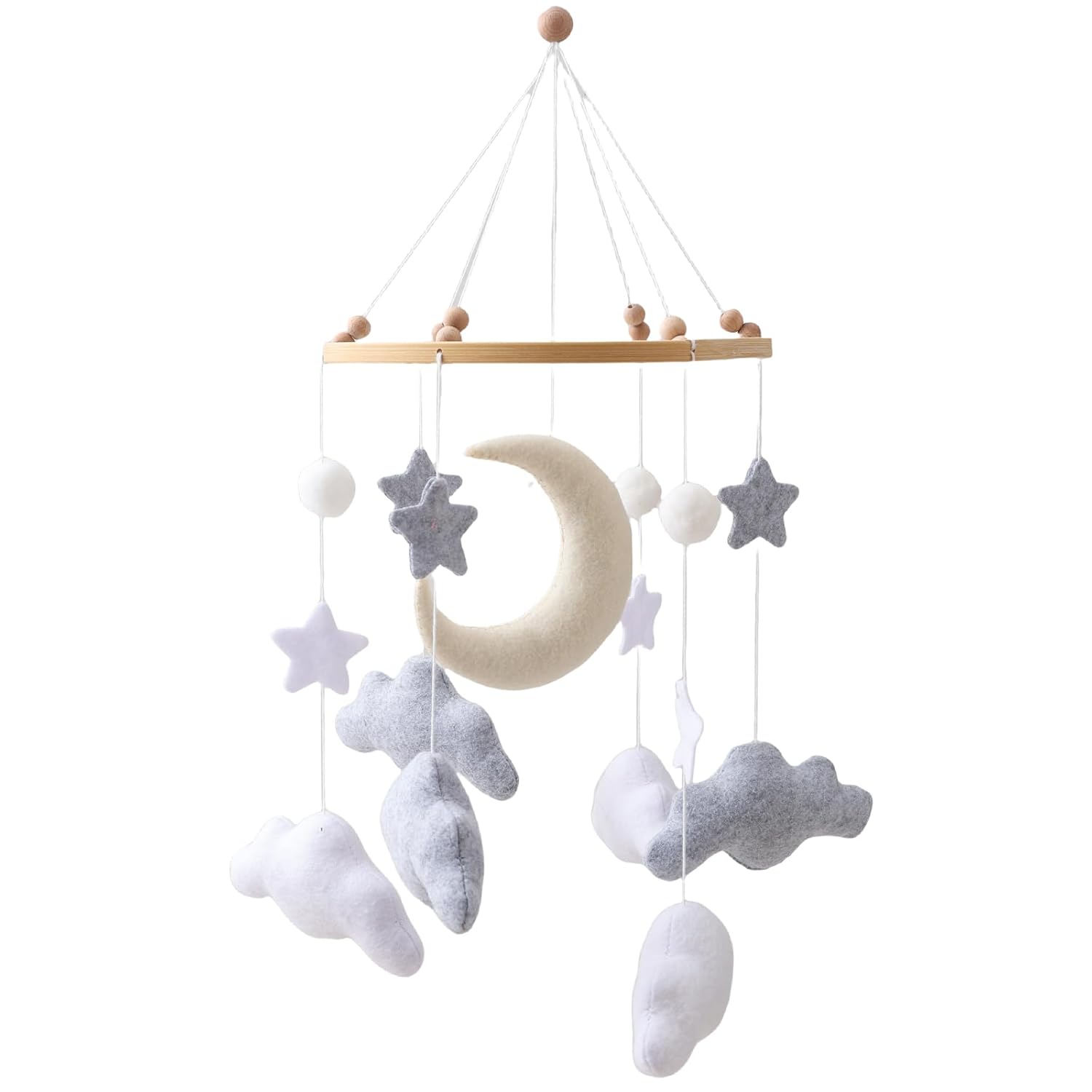 Gray Pink White Cloud Moon Themed Nursery Mobile,Crib Mobile for Baby Boys Girls,Handmade Baby Mobile,Adjustable Cotton Felt Soft Ceiling Mobile,Baby Shower Gifts for New Moms (Pink)