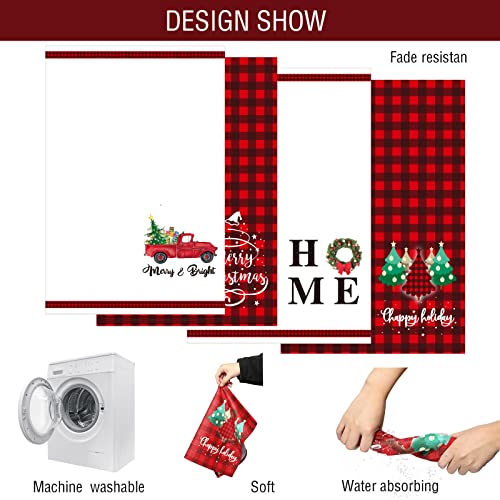 4Pcs Christmas Kitchen Towels Dishcloth Buffalo Plaid Home Housewarming Present  Xmas Hand Towels Cleaning Towel Drying Dishes Cooking In Kitchen Household Tea Towels For Holiday Party Supplies Favor #TOP2